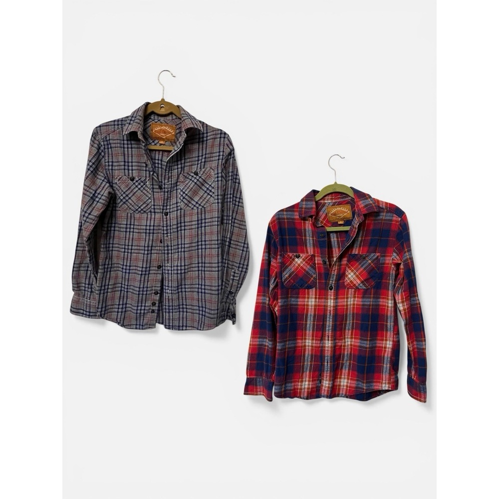 2 Red Camel Mens Plaid Long Sleeve Western Shirts Size Small Red And Blue Gray A